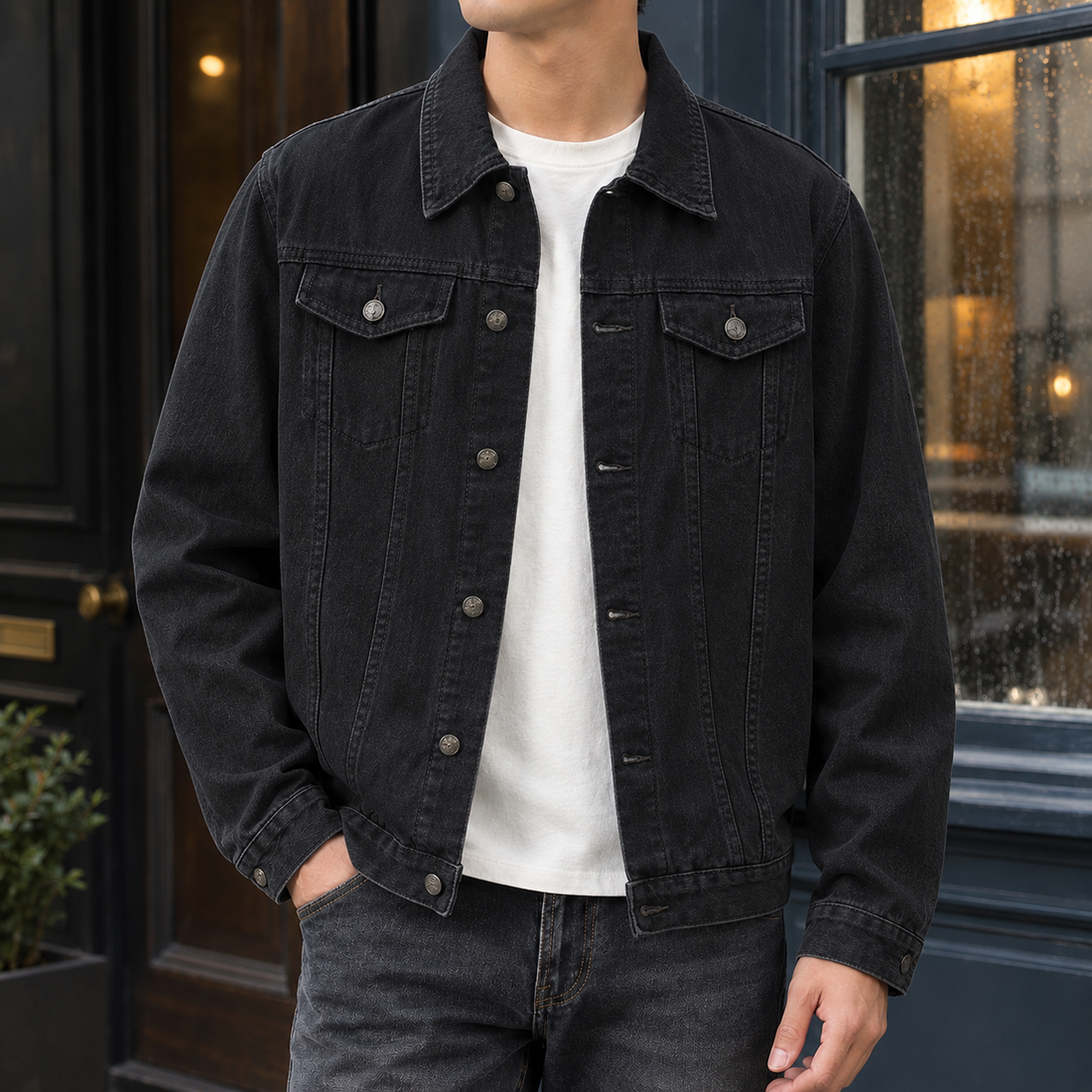 Olivier-York Washed Denim Jacket - Black