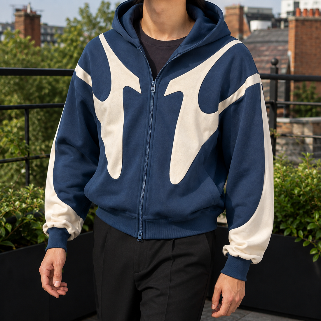 Zane-Scott Contrast Hoodie - Blue