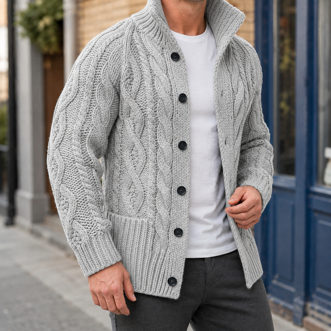Hugo-Dean Cable Knit Sweater - Gray