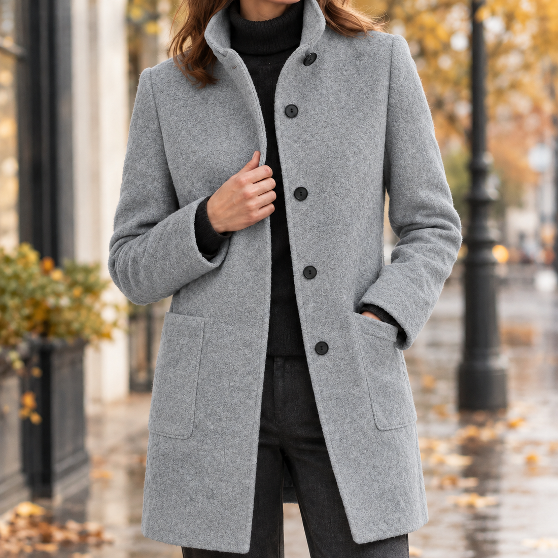 Penelope-Rae Stand Collar Jacket - Light Gray