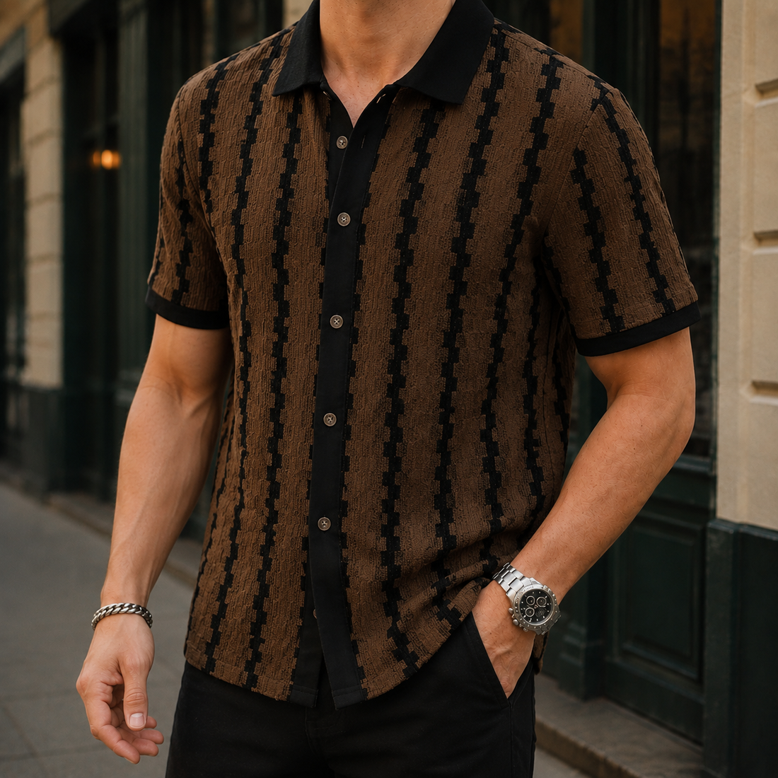 Orson Textured Polo Shirt - Brown