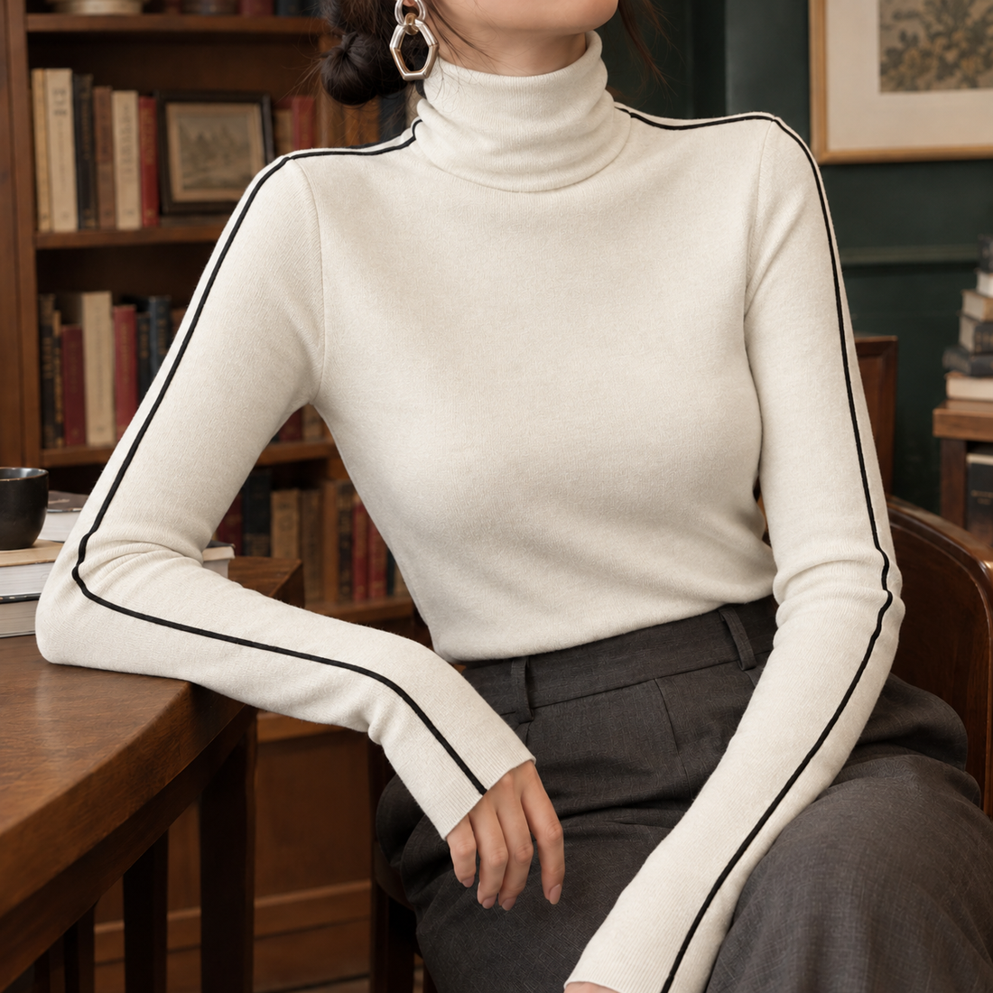 Rosemary-Louise Contrast Turtleneck - Creamy-white