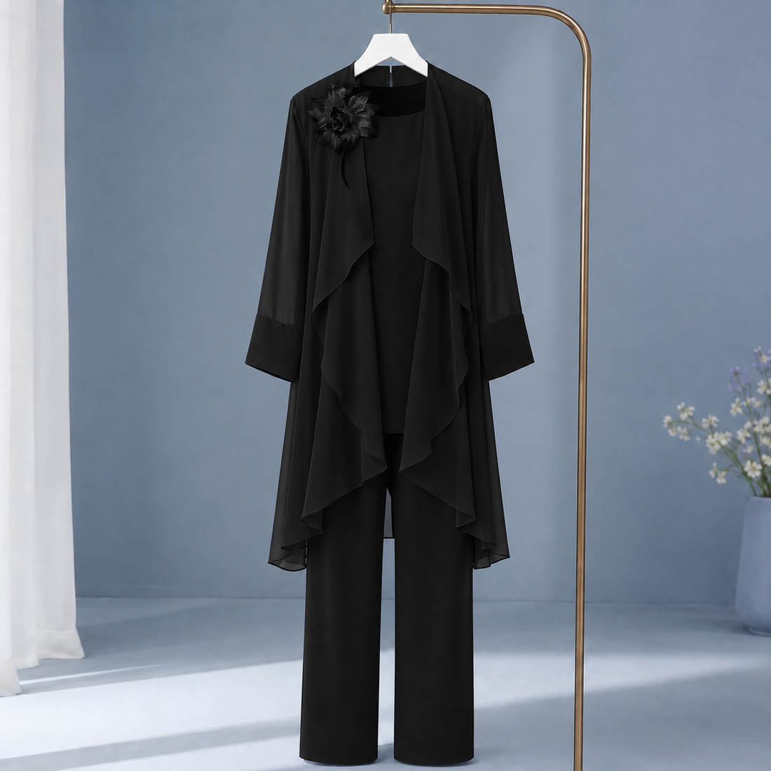 Mina-June Draped Pantsuit - Black