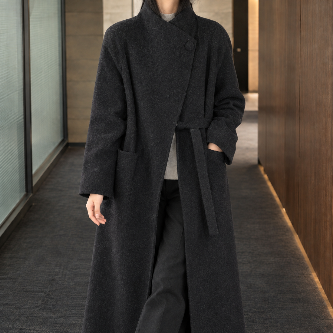 Carina-Kate Asymmetric Coat - Black