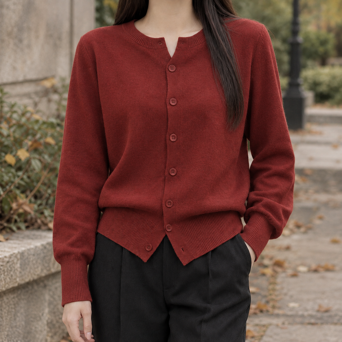 Diana-Mae Crewneck Cardigan - Red