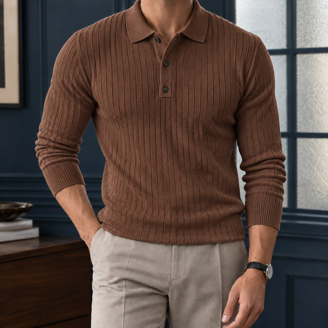 Douglas Ribbed Polo - Brown