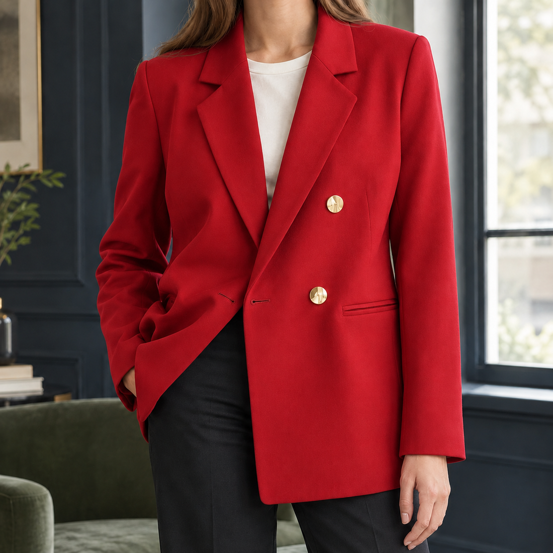 Cleo-Claire Double Breasted Blazer - Red