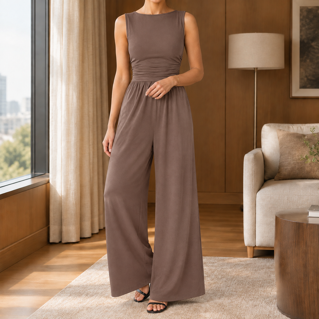 Aubrey-Marie Wide-Leg Jumpsuit - Taupe