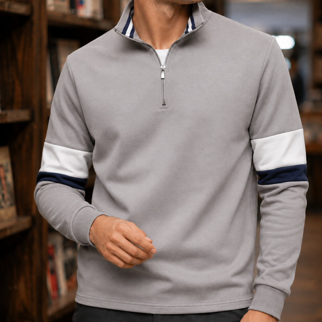 Barnaby-Rhys Quarter-Zip Sweater - Stone Gray