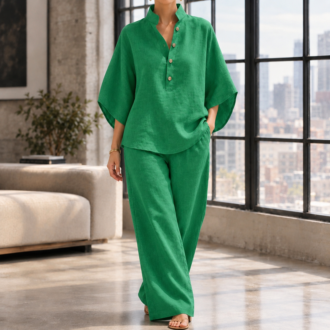 Iris-June Relaxed Pants Set - Green