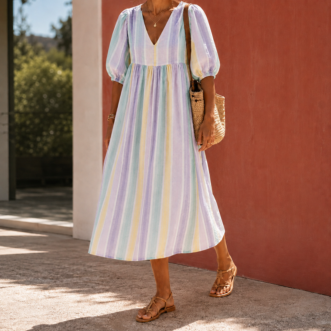 Ramona Striped Midi Dress - Verde Lila