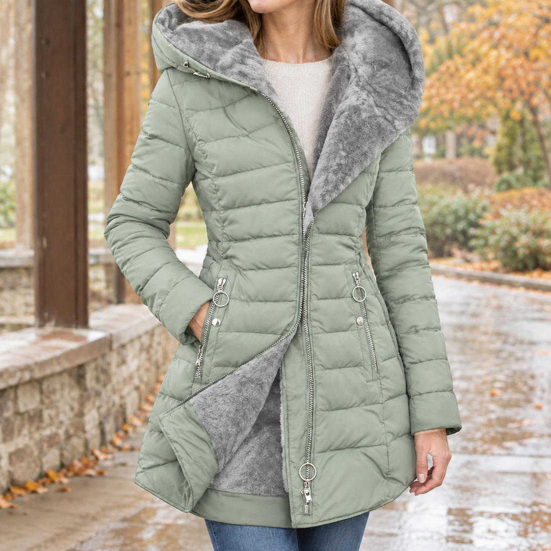 Sidonie-Hope Quilted Jacket - Light Green