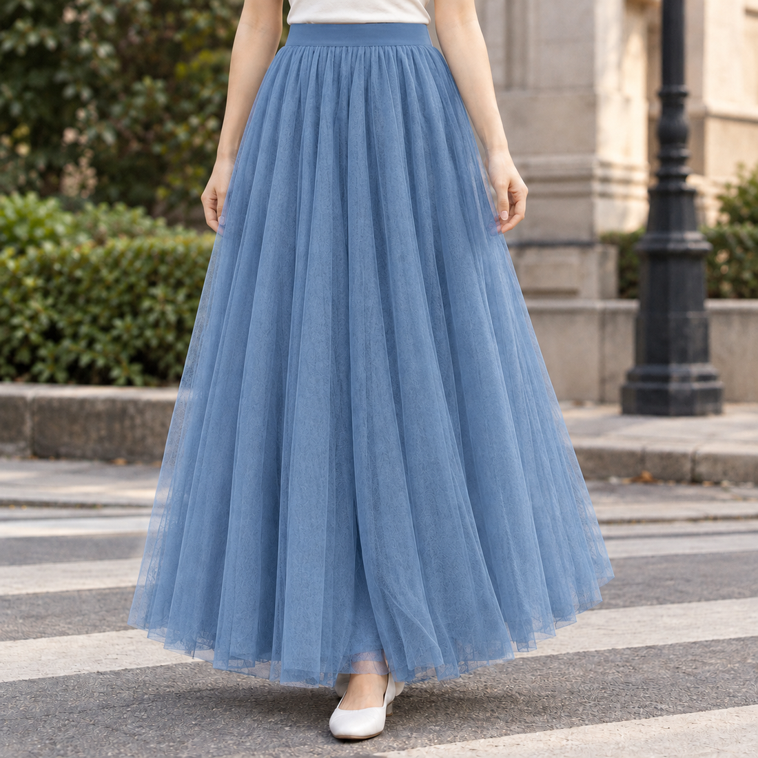 Cadence-Belle Tulle Maxi Skirt - Haze Blue