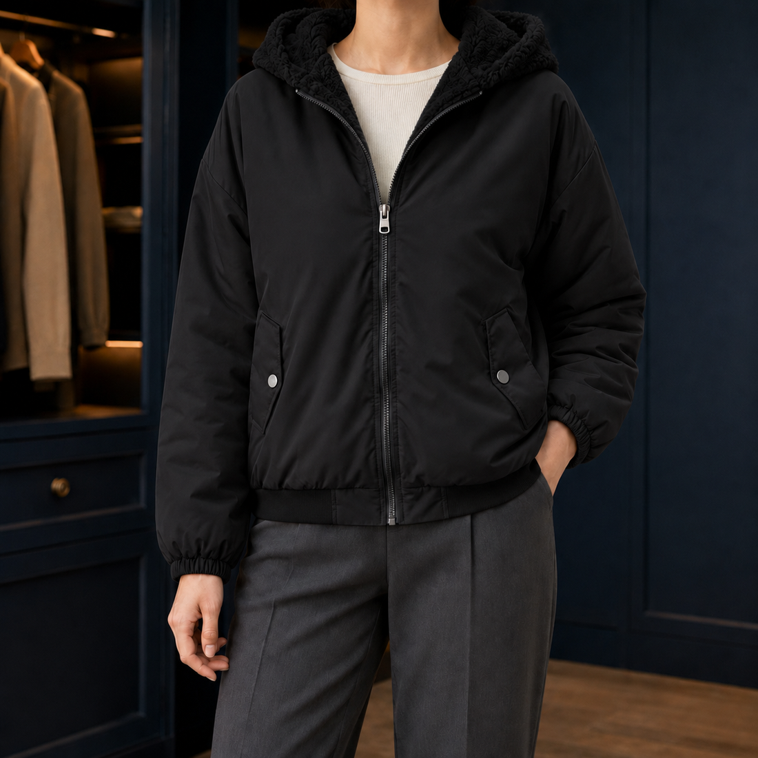 Matilda-Eve Fleece-Lined Jacket - Black