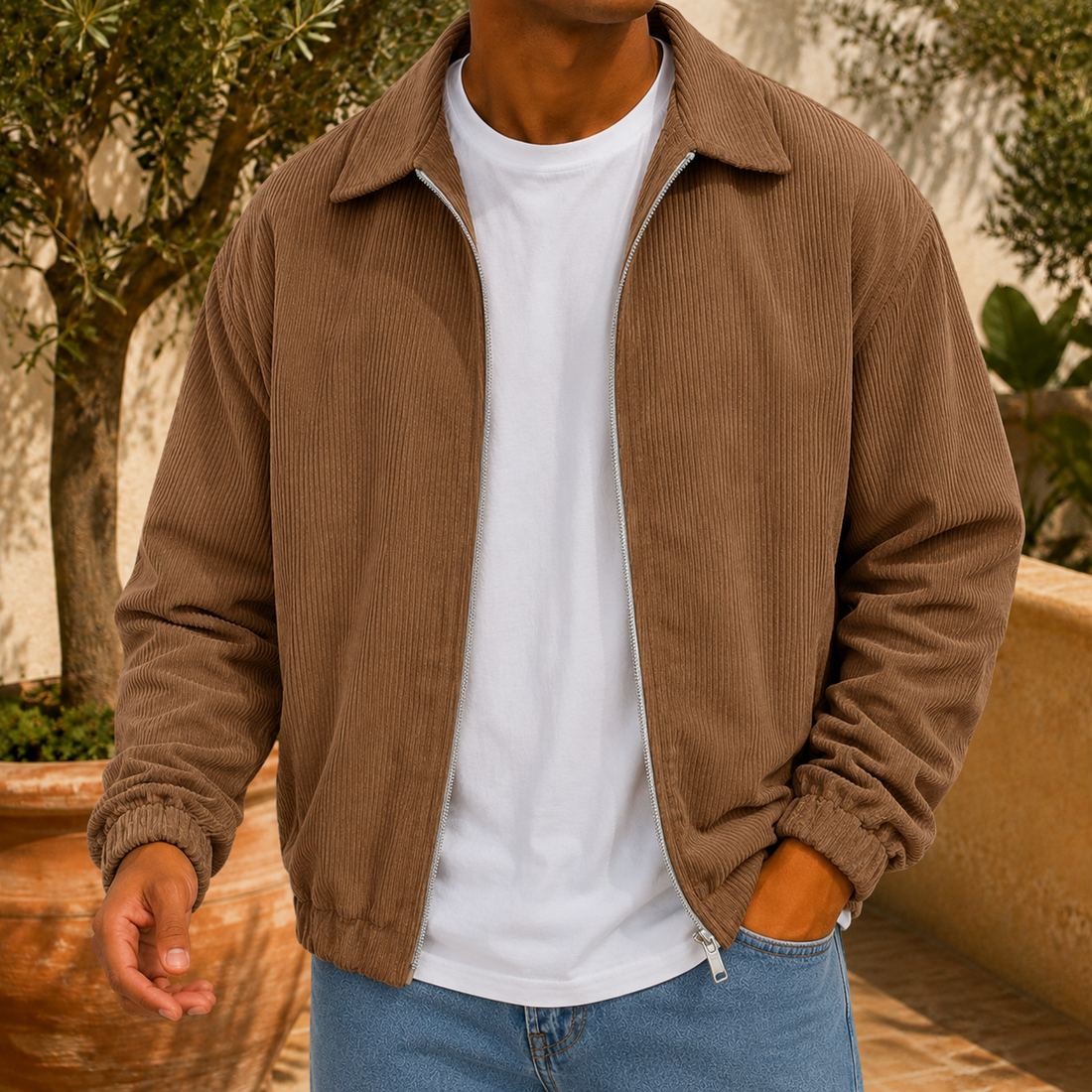 Ambrose-Dean Ribbed Jacket - Brown