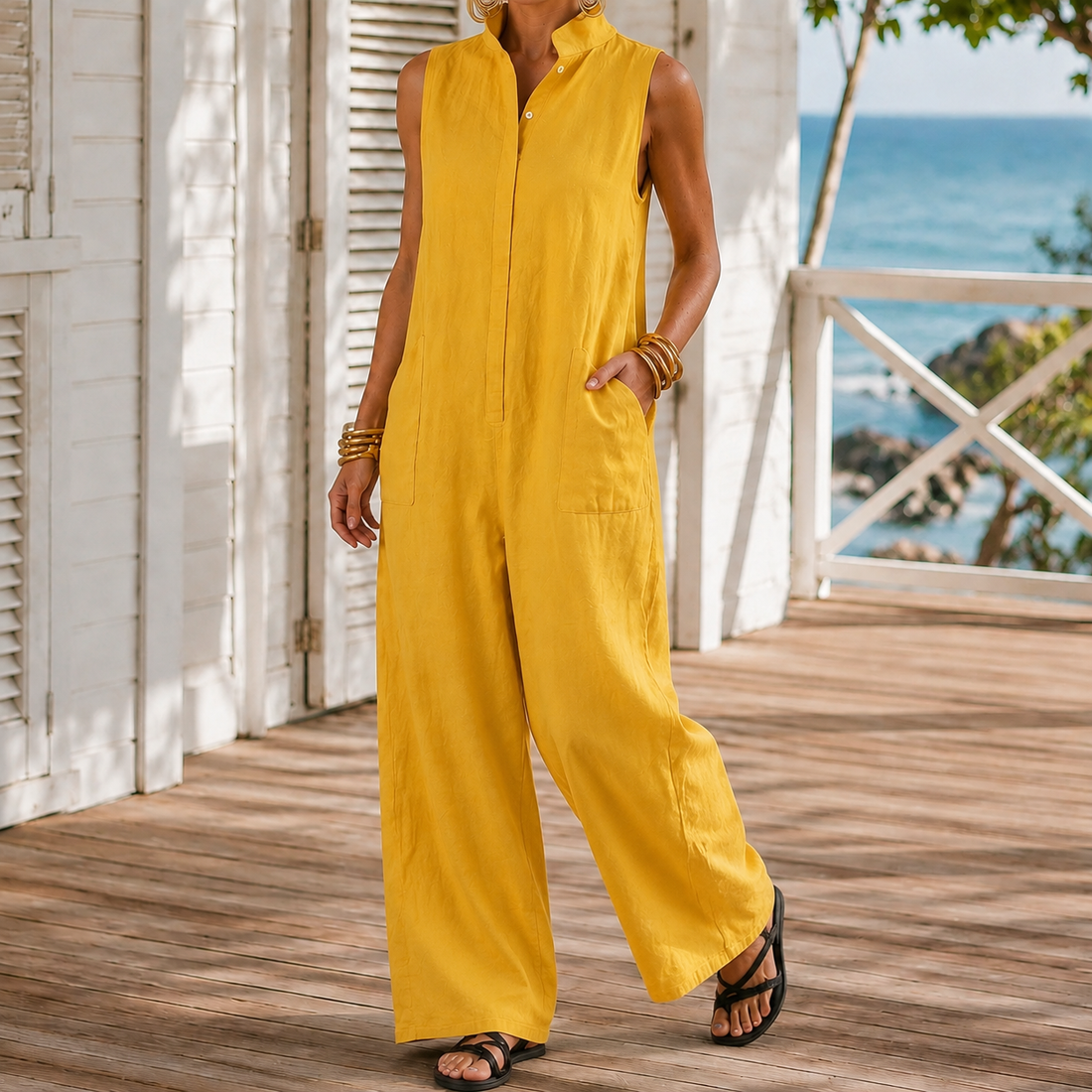 Eden-Sage Wide Leg Jumpsuit - Gold