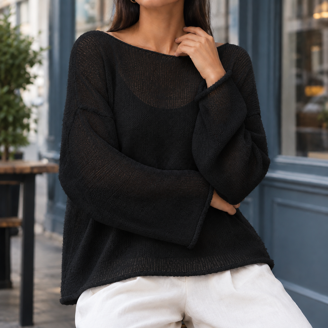 Ilaria-Rae Boat Neck Top - Black