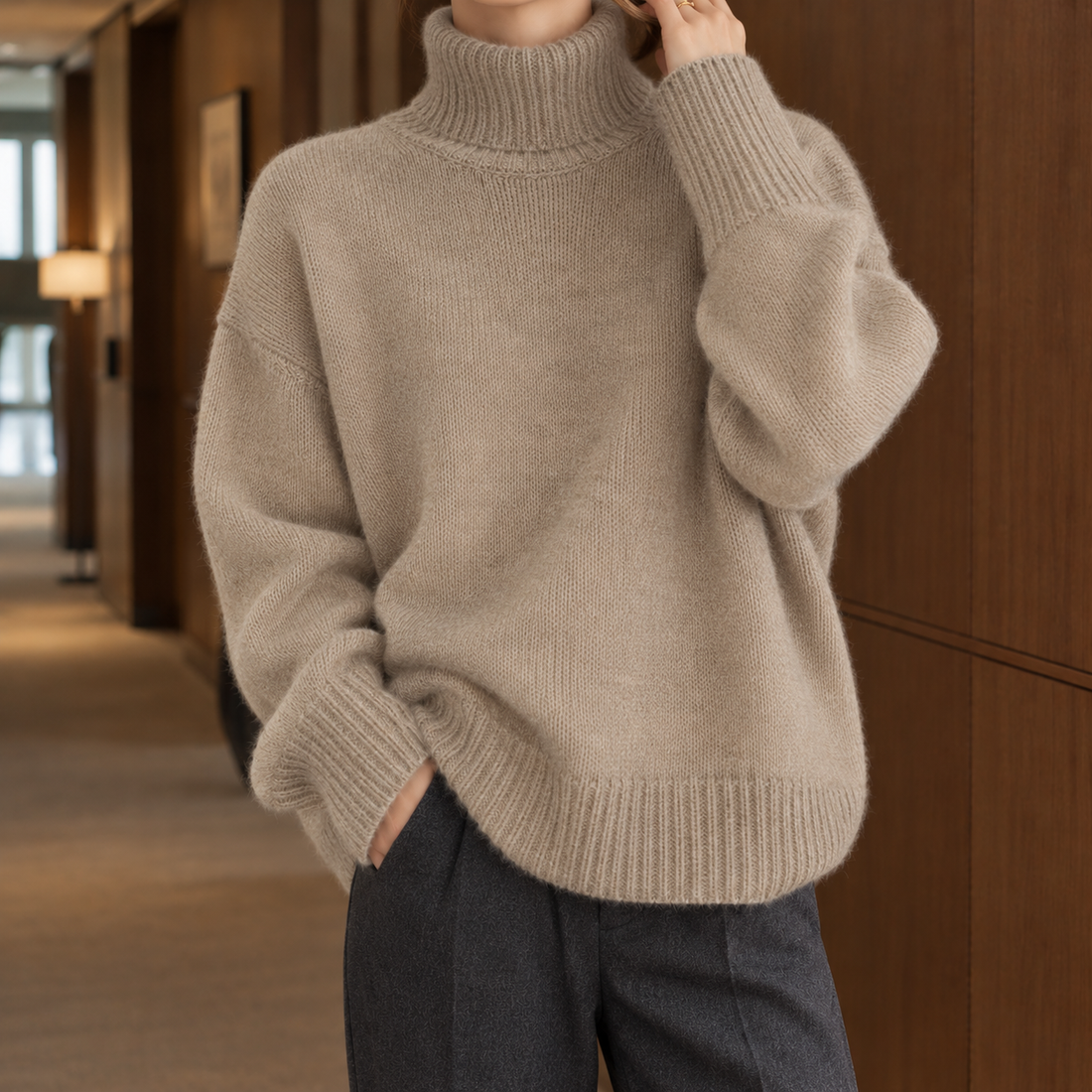 Camille-Kate Turtleneck Sweater - Khaki