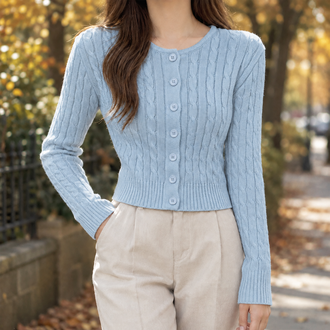 Christabel-Mae Cable Knit Cardigan - Blue