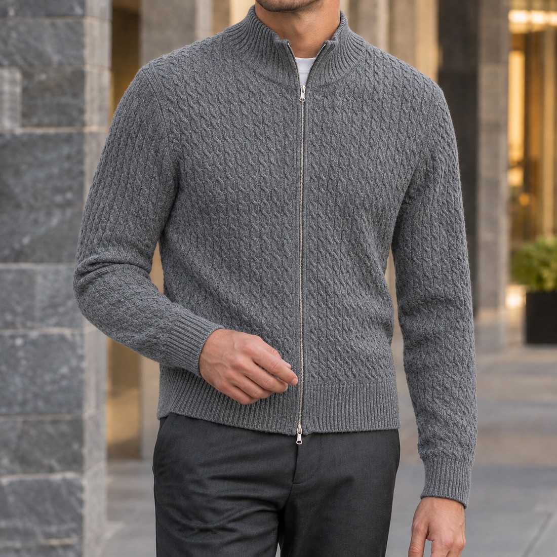 Alec-Wade Cable Knit Sweater - Gray