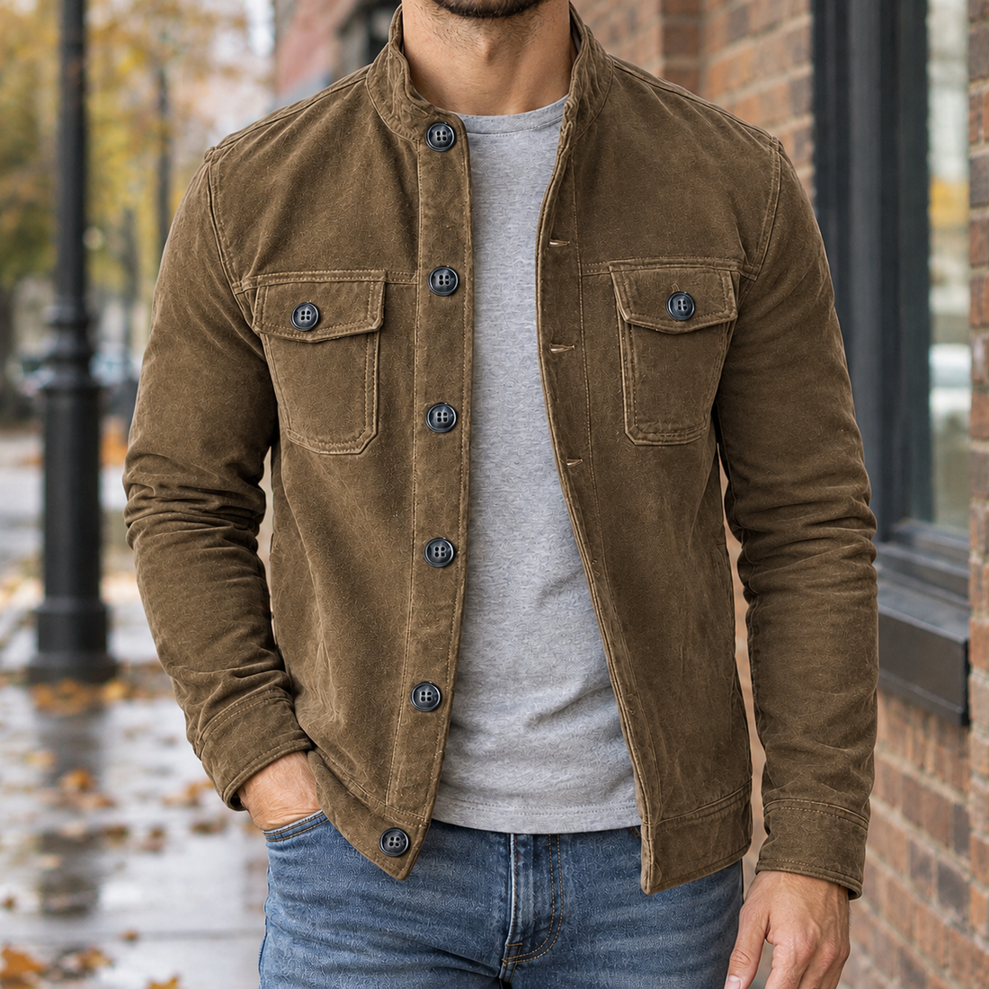 Nicodemus-Miles Stand Collar Jacket - Brown