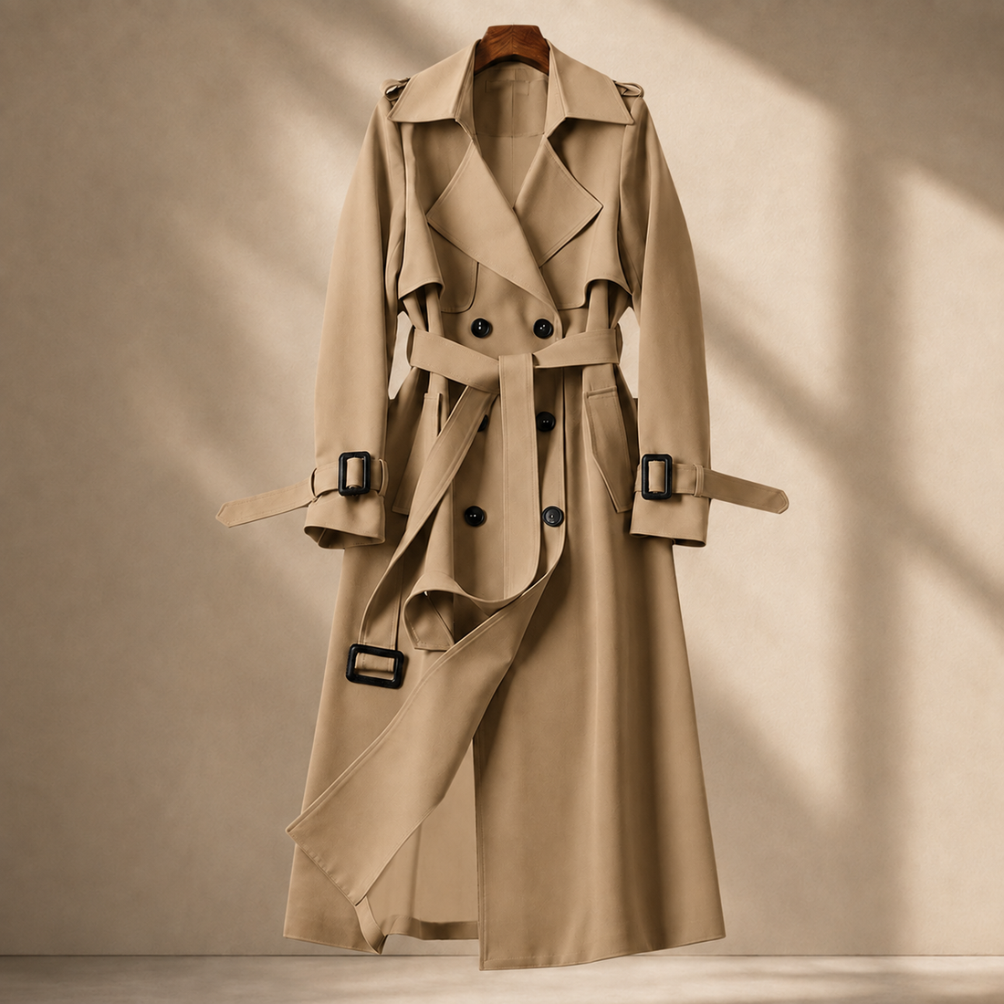 Camille-Pearl Belted Overcoat - Khaki
