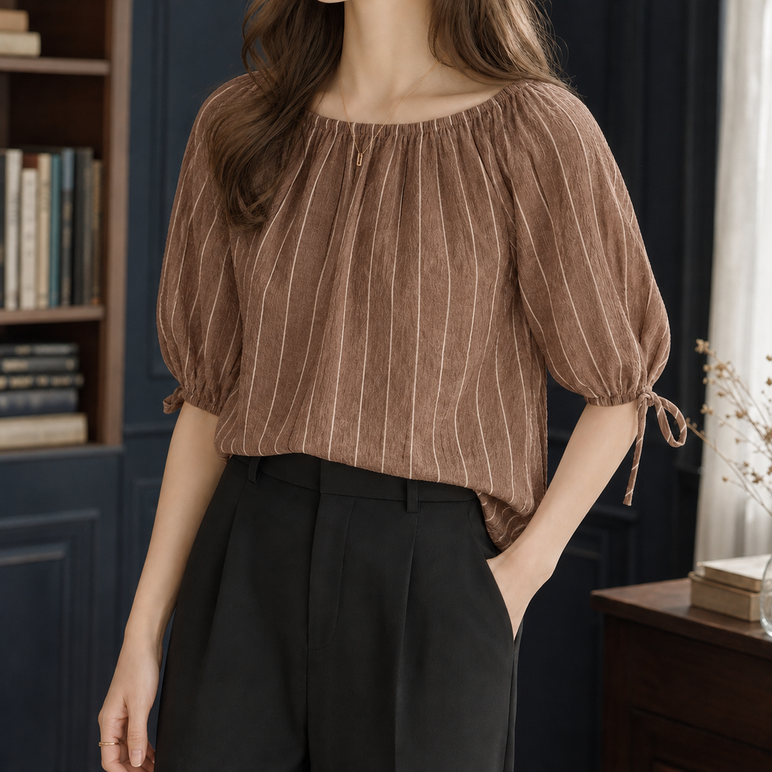 Isla-June Gathered Top - Dark Brown