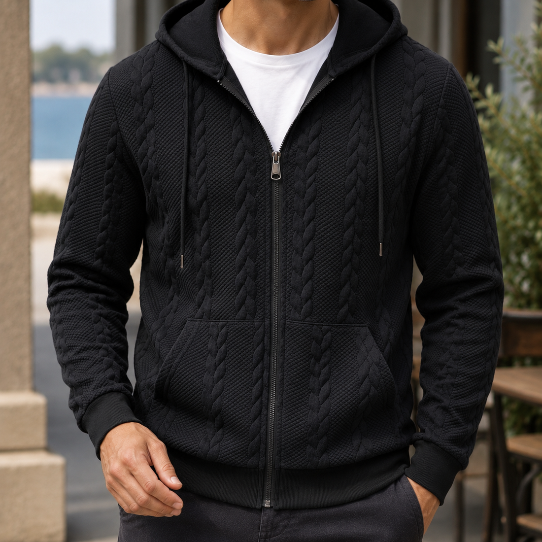 Gideon Textured Hoodie - Black