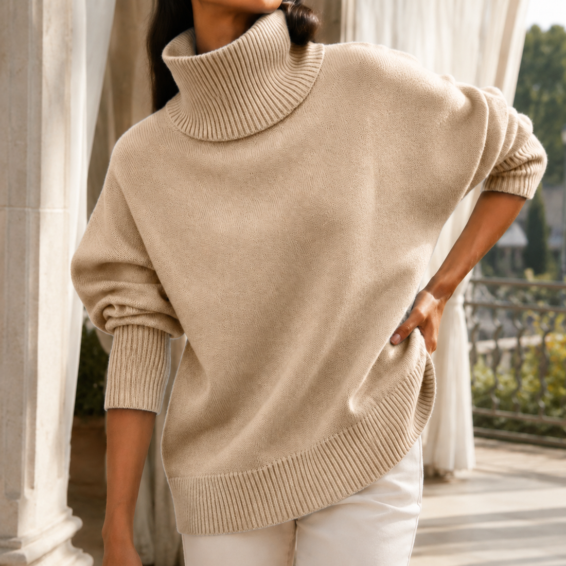 Tabitha-Pearl Turtleneck Sweater - Beige