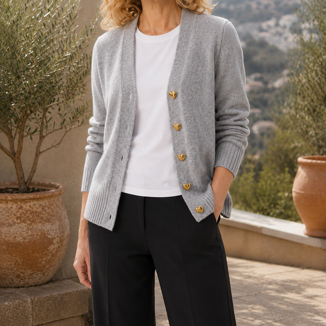 Cerys V-Neck Sweater - Gray