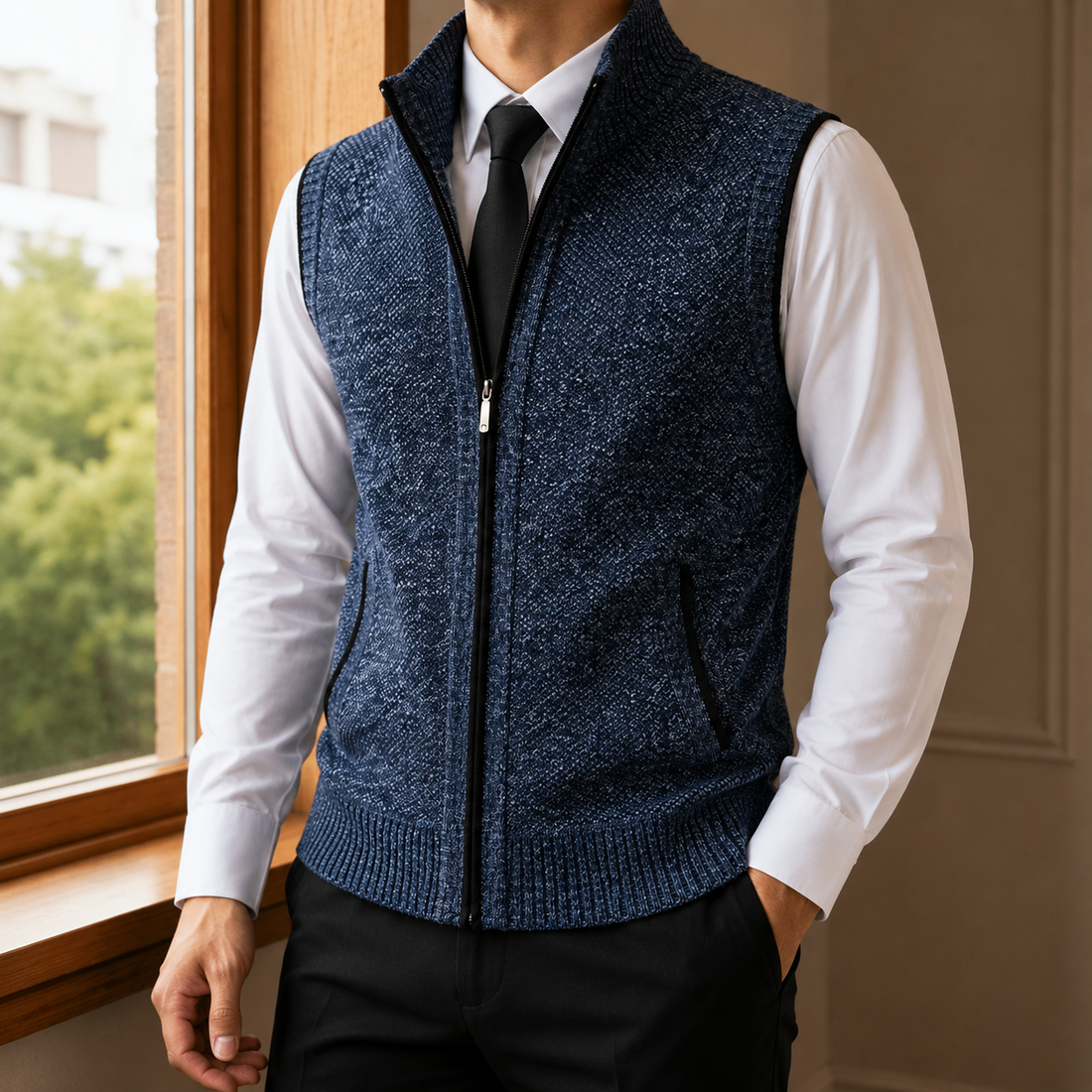 Caius-West Zip Sweater Vest - Blue