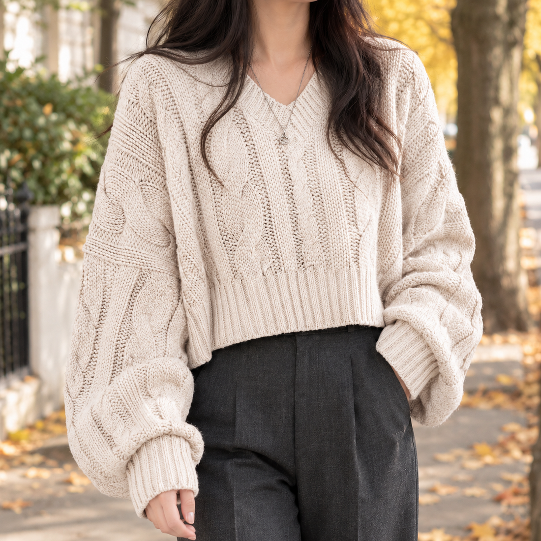 Elena-Belle V Neck Sweater - Creamy-white