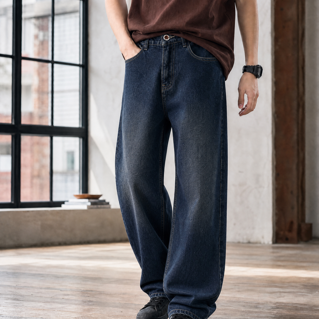 Liam-Rhys Wide Leg Jeans - Navy Blue