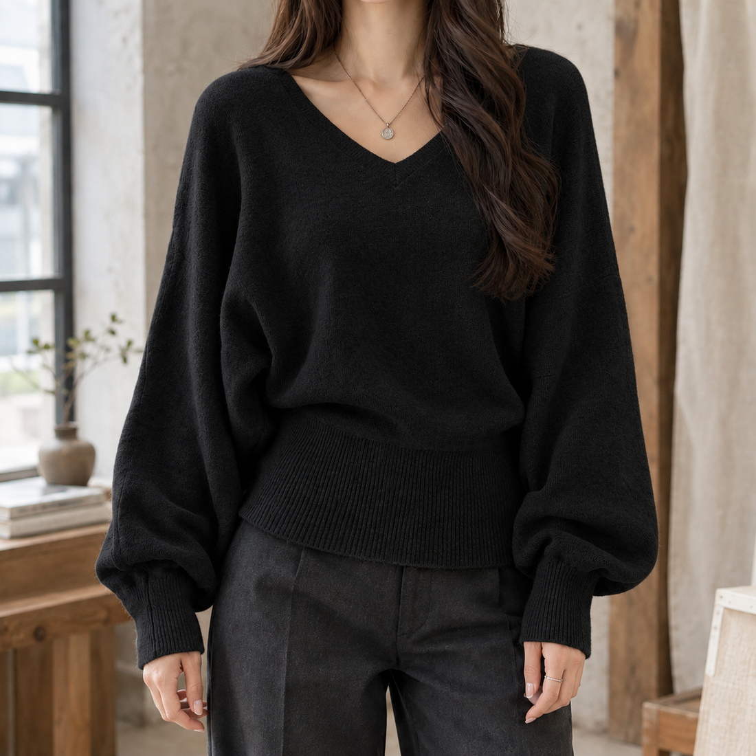 Keira-Skye V Neck Sweater - Black