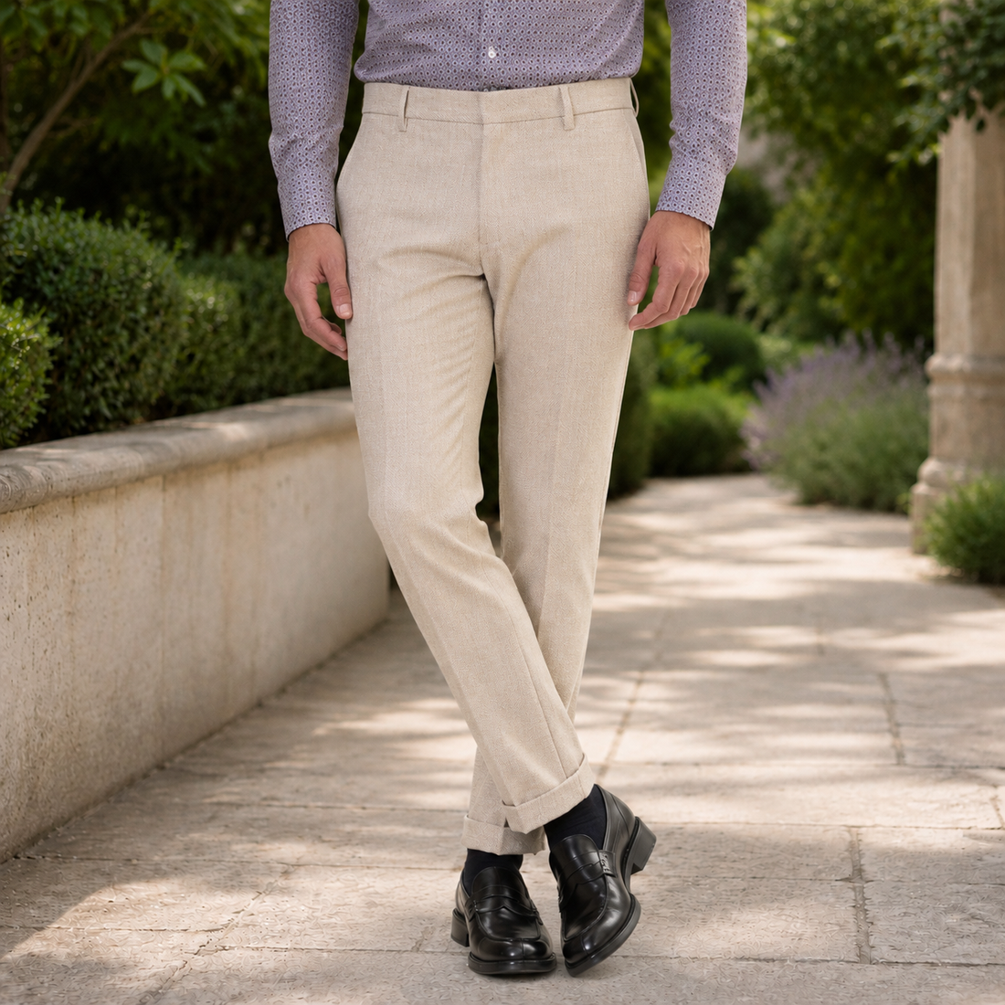Sebastian Cuffed Pants - Beige White