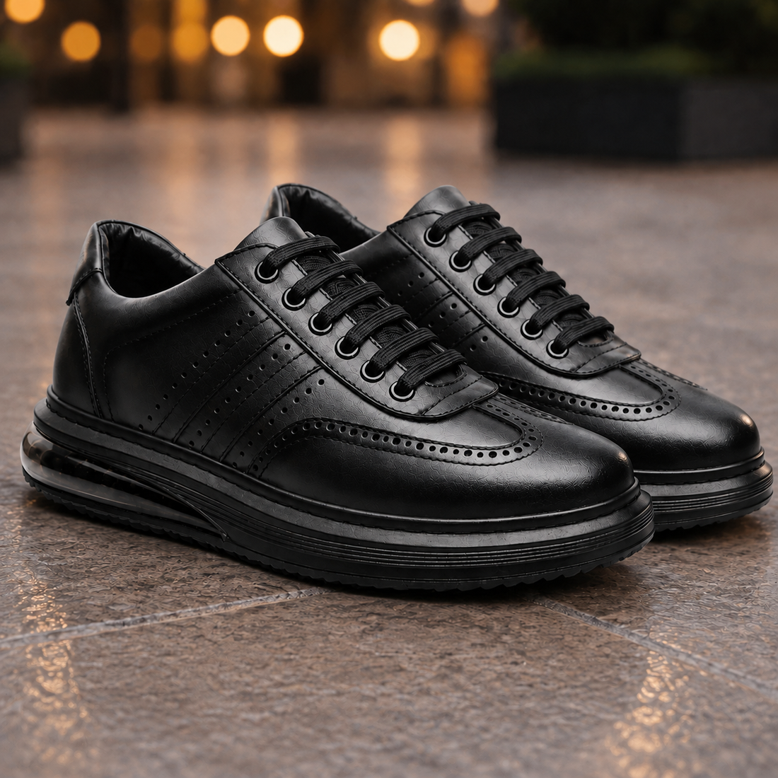 Vittorio Leather Brogue Sneakers - Black