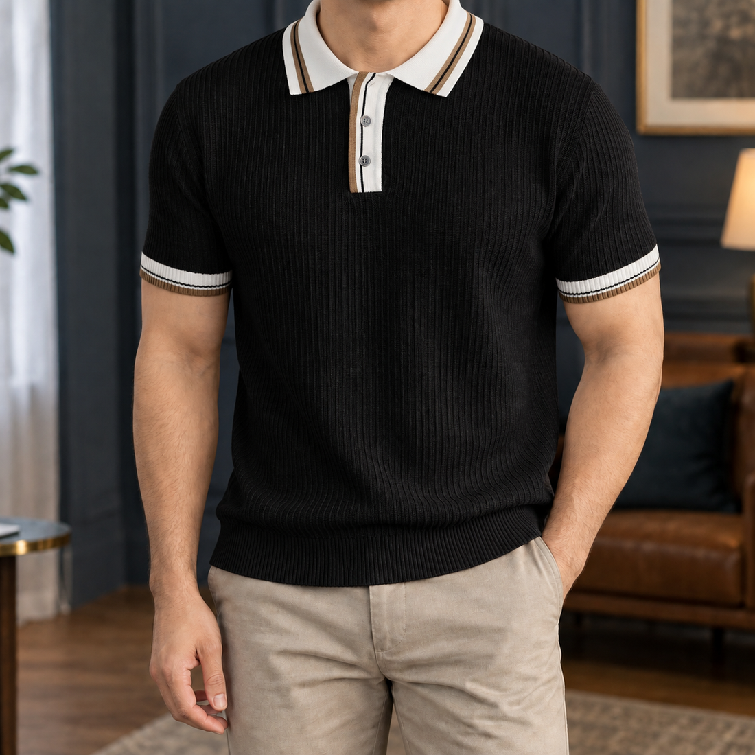 Asher Ribbed Polo - Black