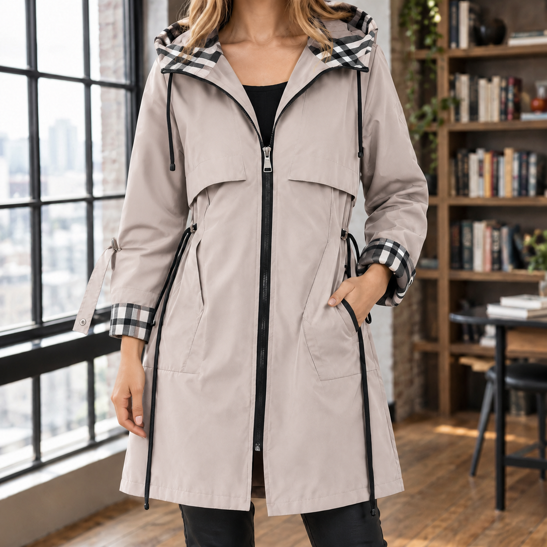 Juliet-June Check Trim Jacket - Beige