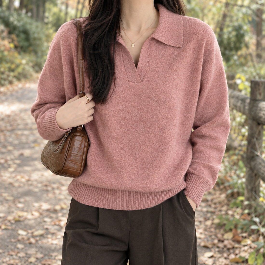 Briony-Hope Polo Collar Sweater - Pink