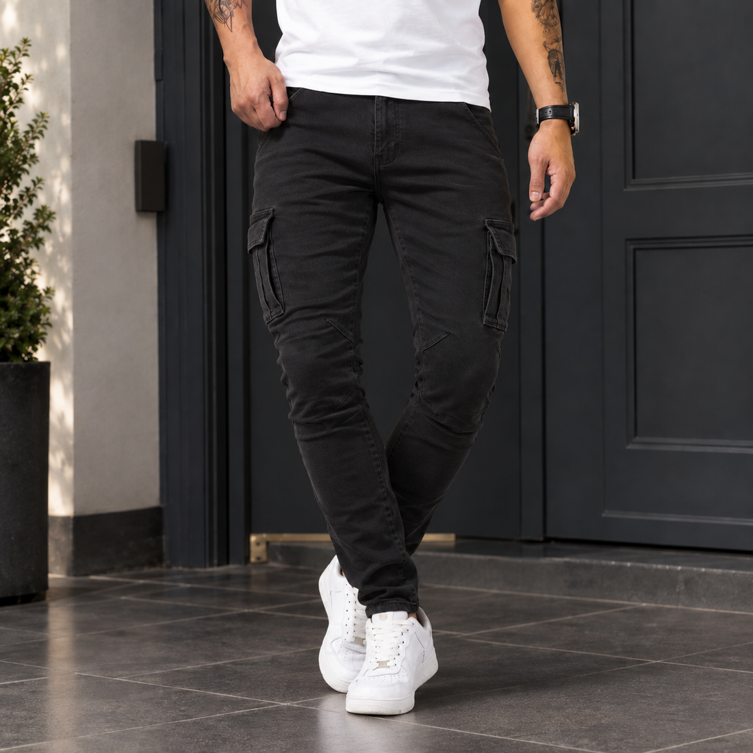 Maximilian Slim Cargo Pants - Black