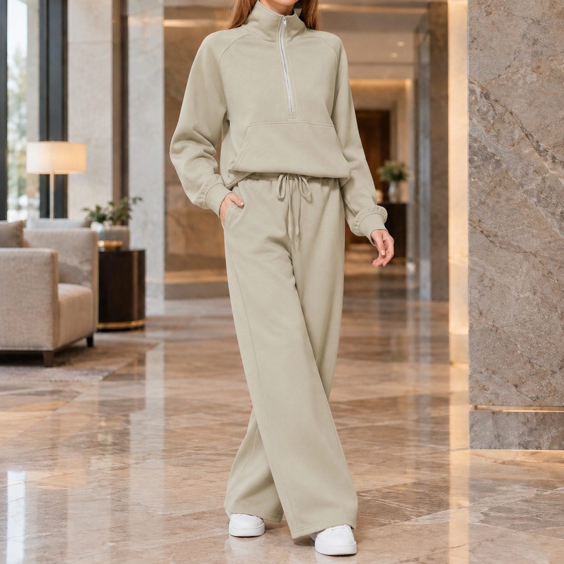 Sibylla Wide Leg Set - Light Khaki