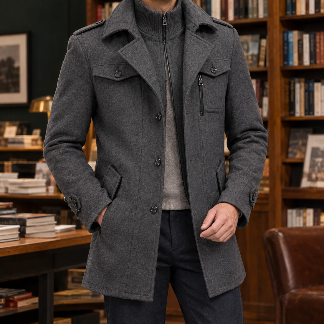Archie-Miles Double Collar Jacket - Gray