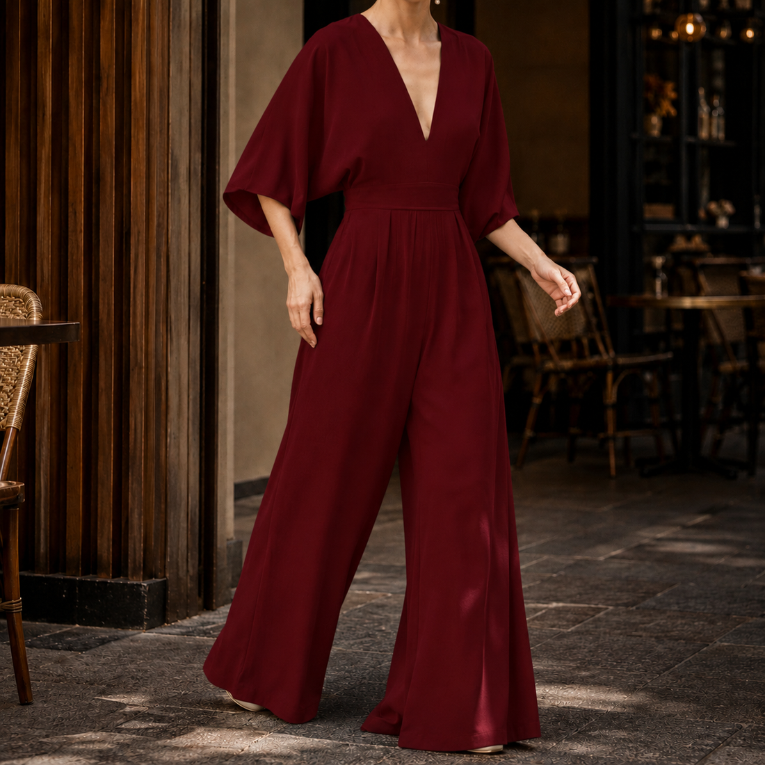 Cerys-Kate Wide Leg Jumpsuit - Dark Red