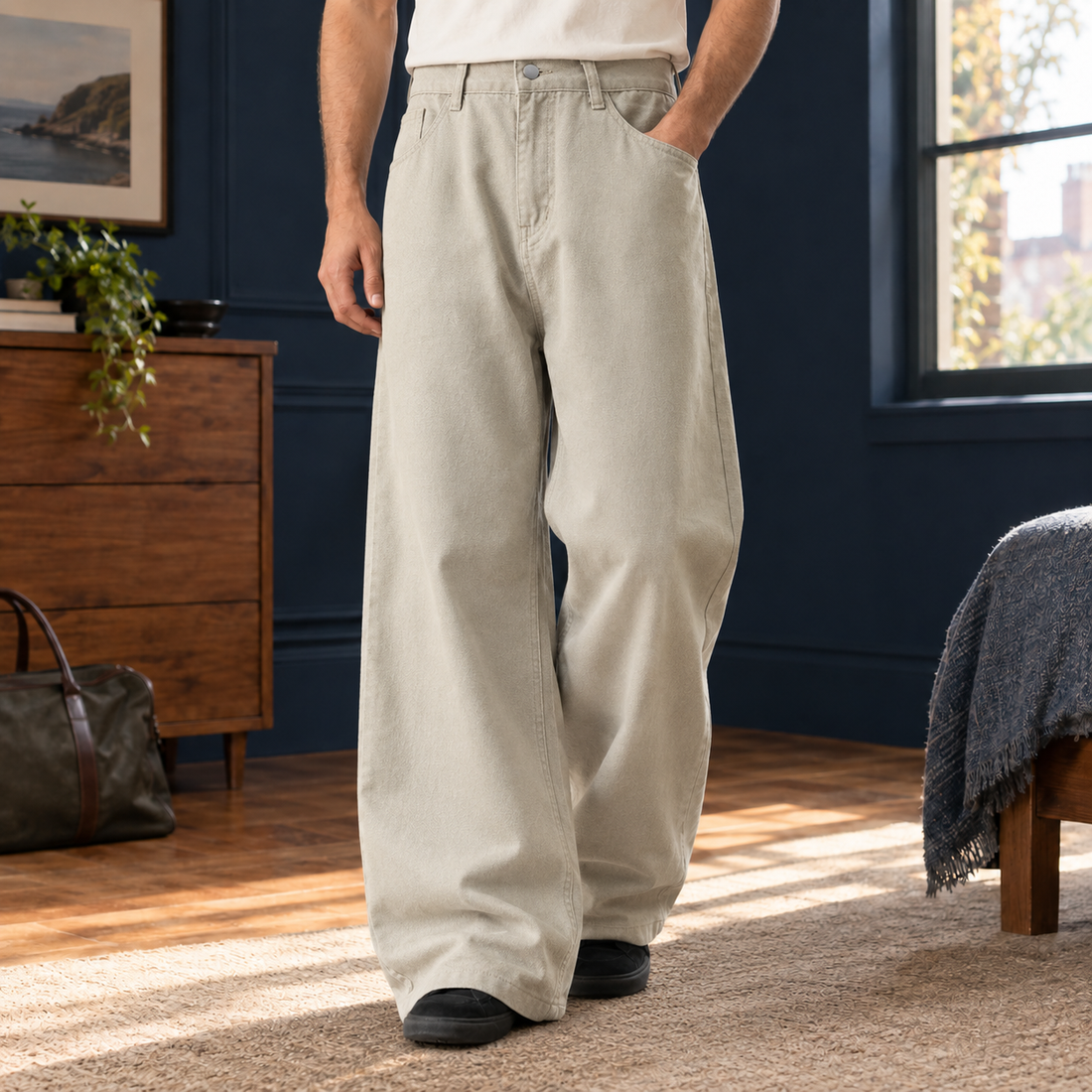 Kasimir-Hayes Wide Leg Pants - Rice Gray