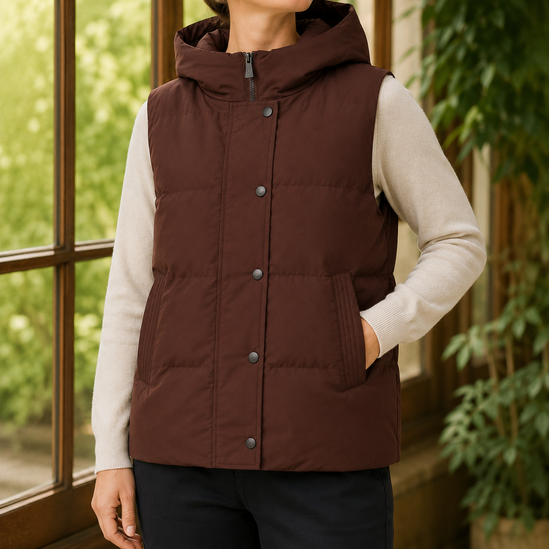 Mina-Claire Hooded Puffer Vest - Bitter Chocolate