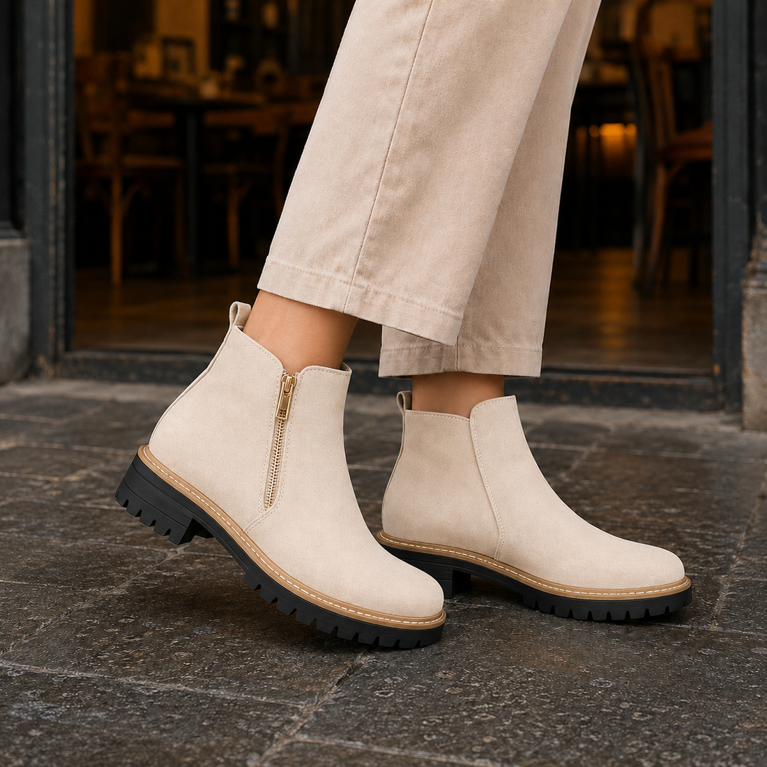 Savoia Zip Ankle Boots - Beige