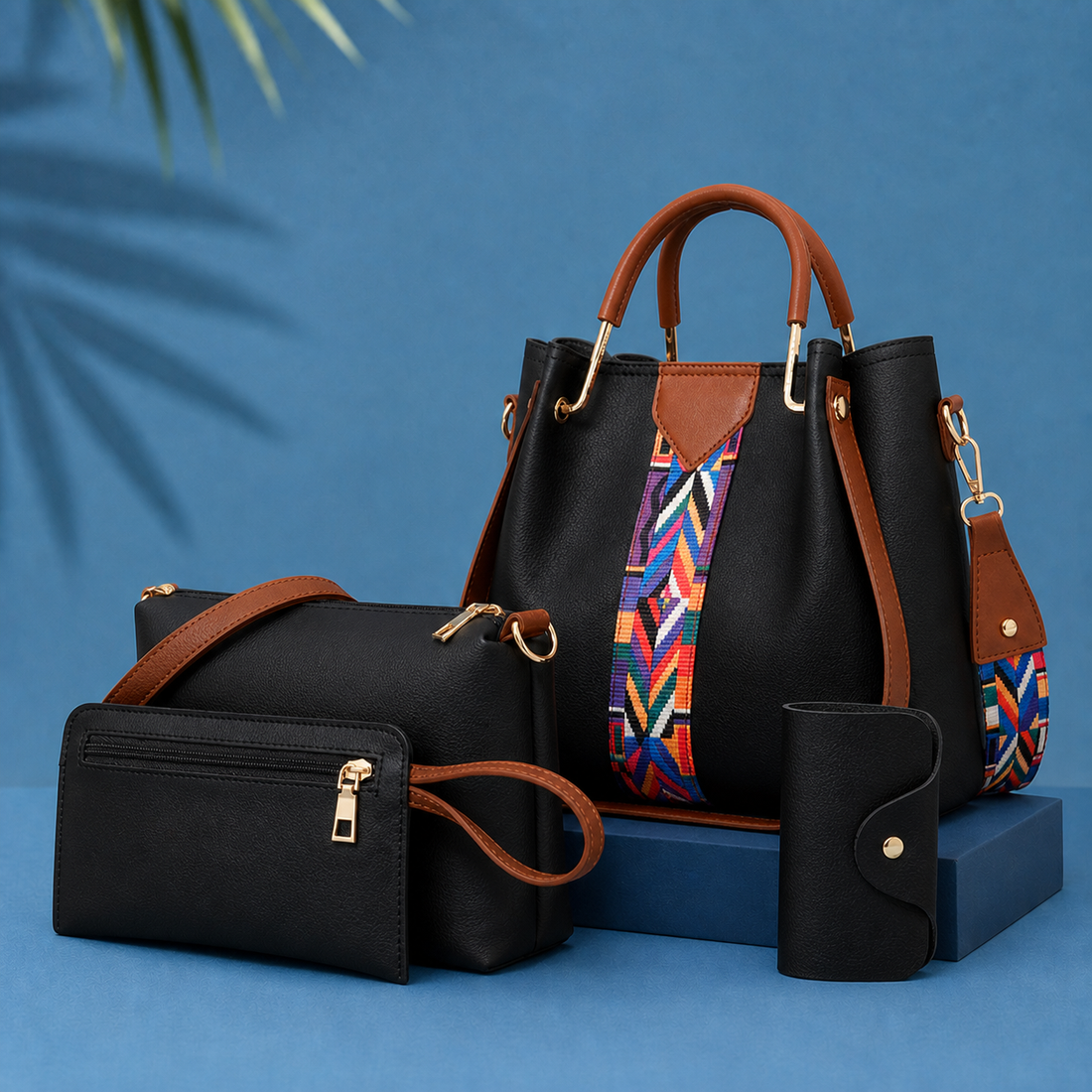 Riverton Geometric Handbag Set - Black