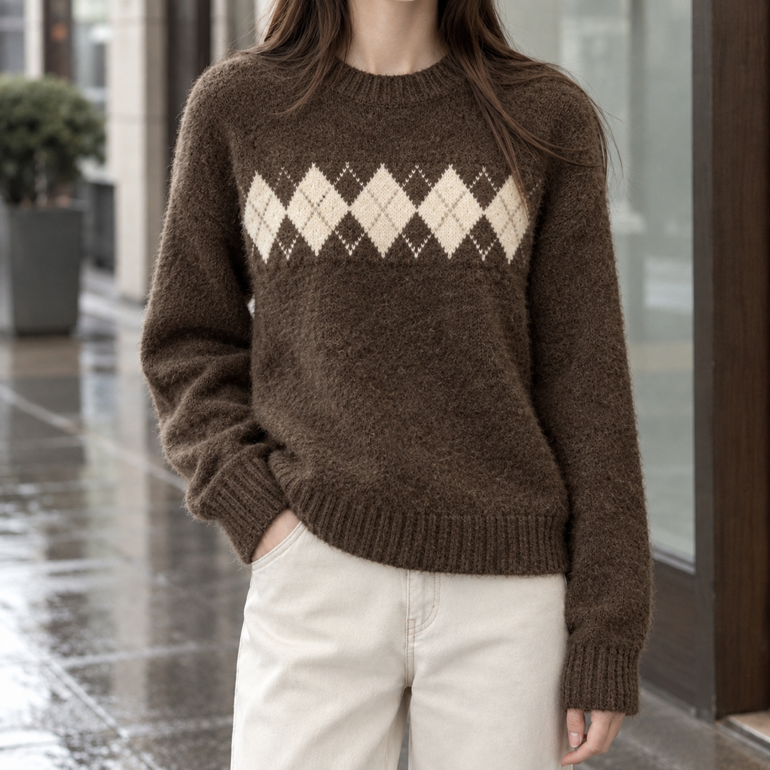 Megan-Skye Argyle Sweater - Brown