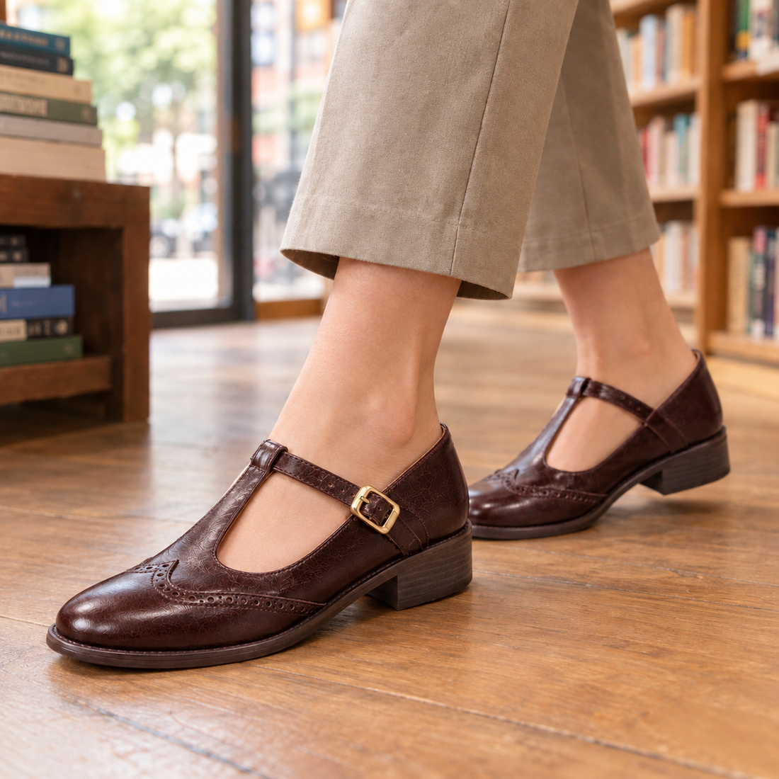 Mezzana Brogue Mary Janes - Reddish Brown