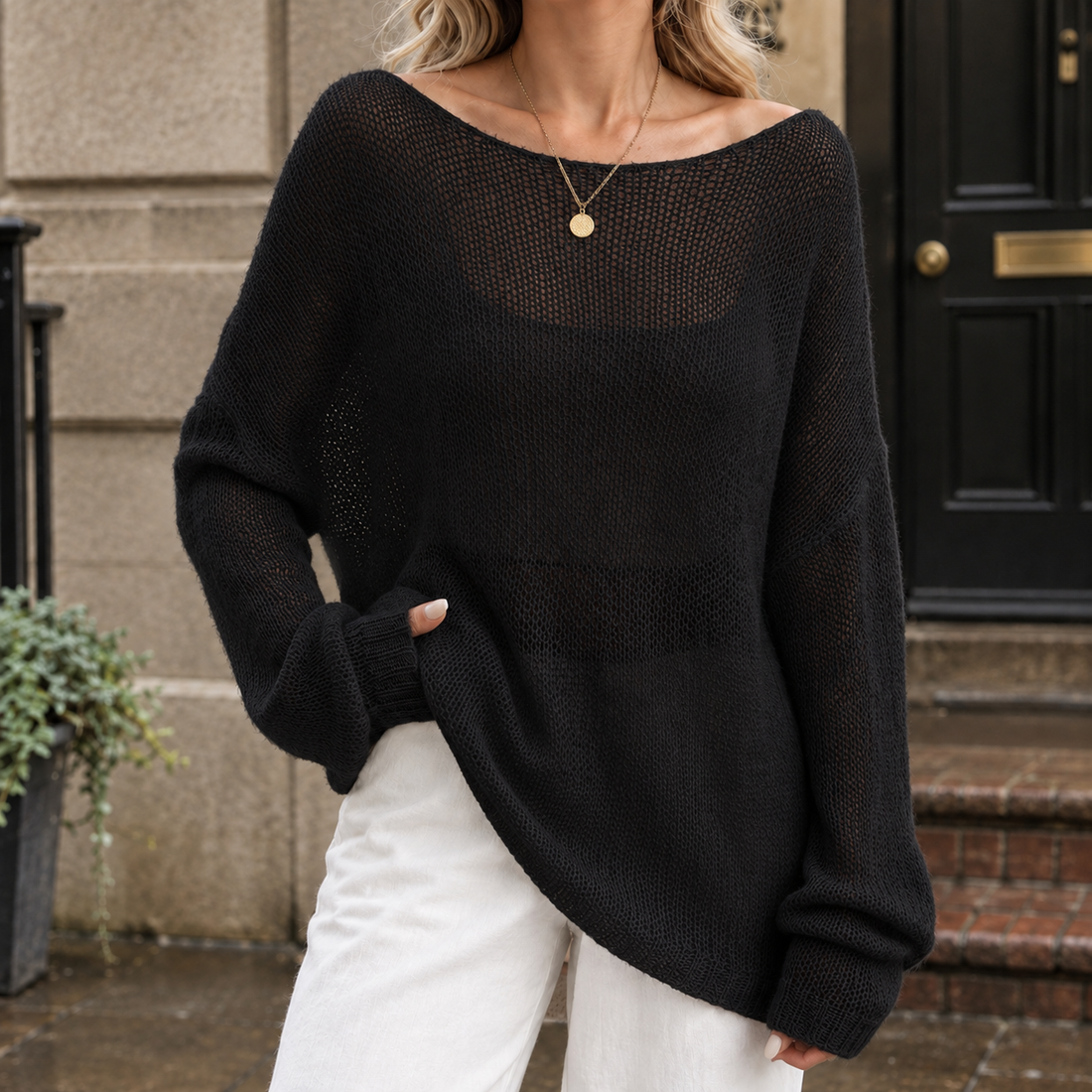 Eliza Boatneck Knit Top - Black